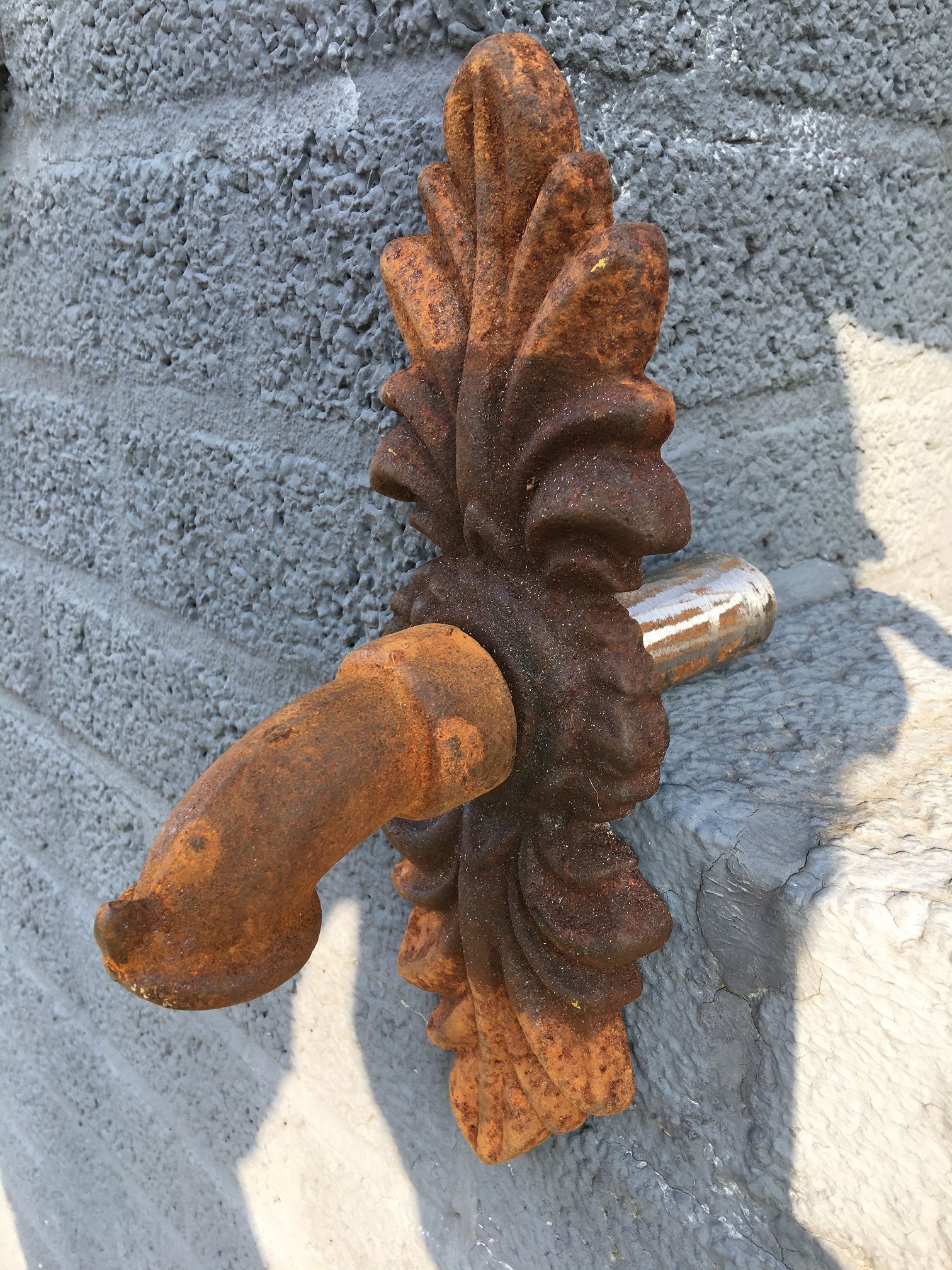 Waterspuwer voor muur fontein, rozet + Doppelblatt, Cast Iron - Roest.